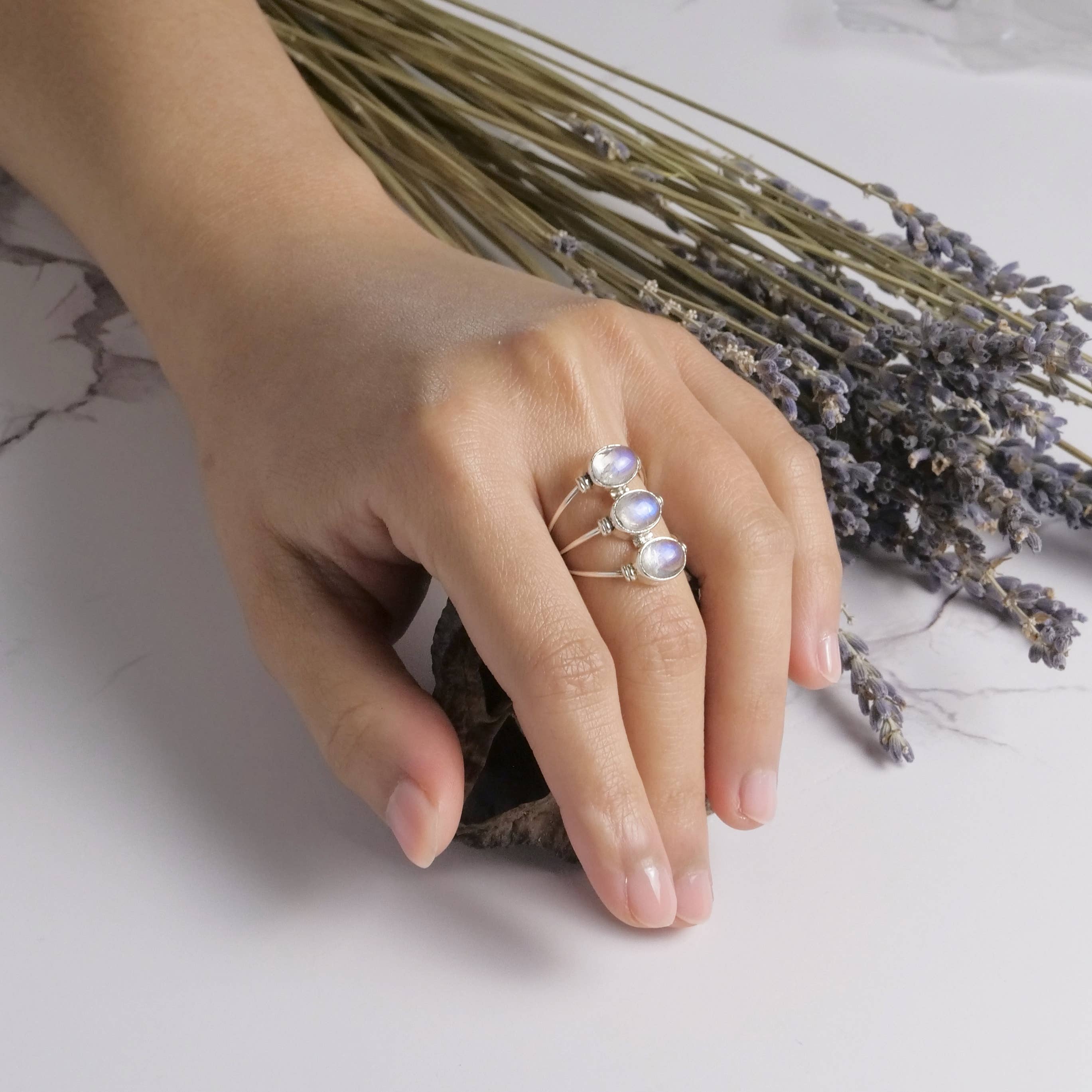 Triple Moonstone Oval Sterling Ring