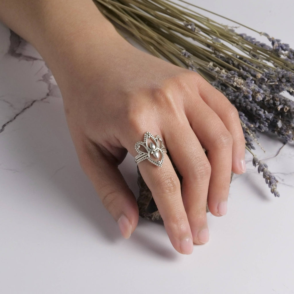 Sterling Silver Beaded Crown Ring