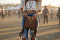 Hera Small Crossbody Bag Leather & Orange Canvas MyraBag with Fringe