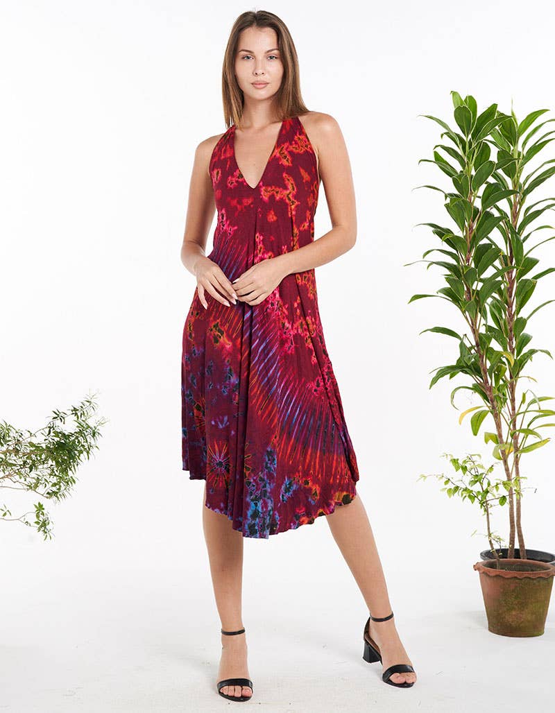 TIE-DYE HALTER MIDI DRESS (TH-1830)