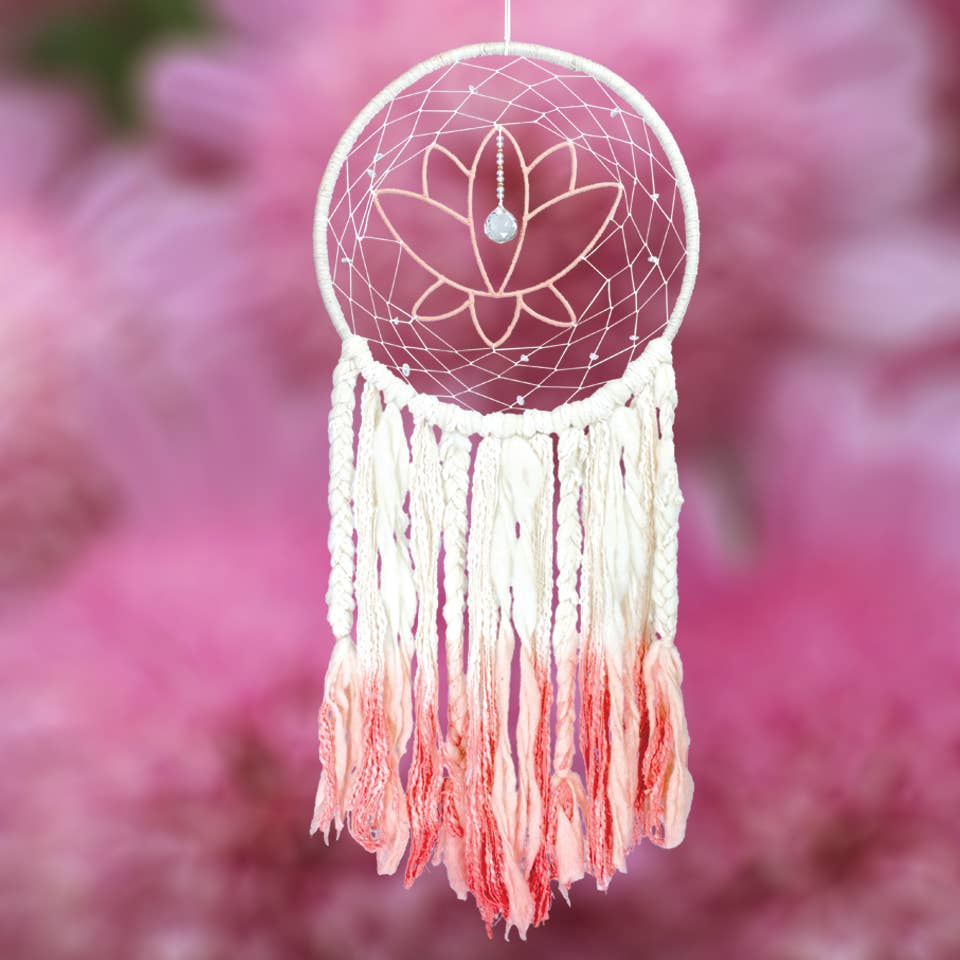 Pink Lotus Handcrafted Wool Dreamcatcher Wall Decor