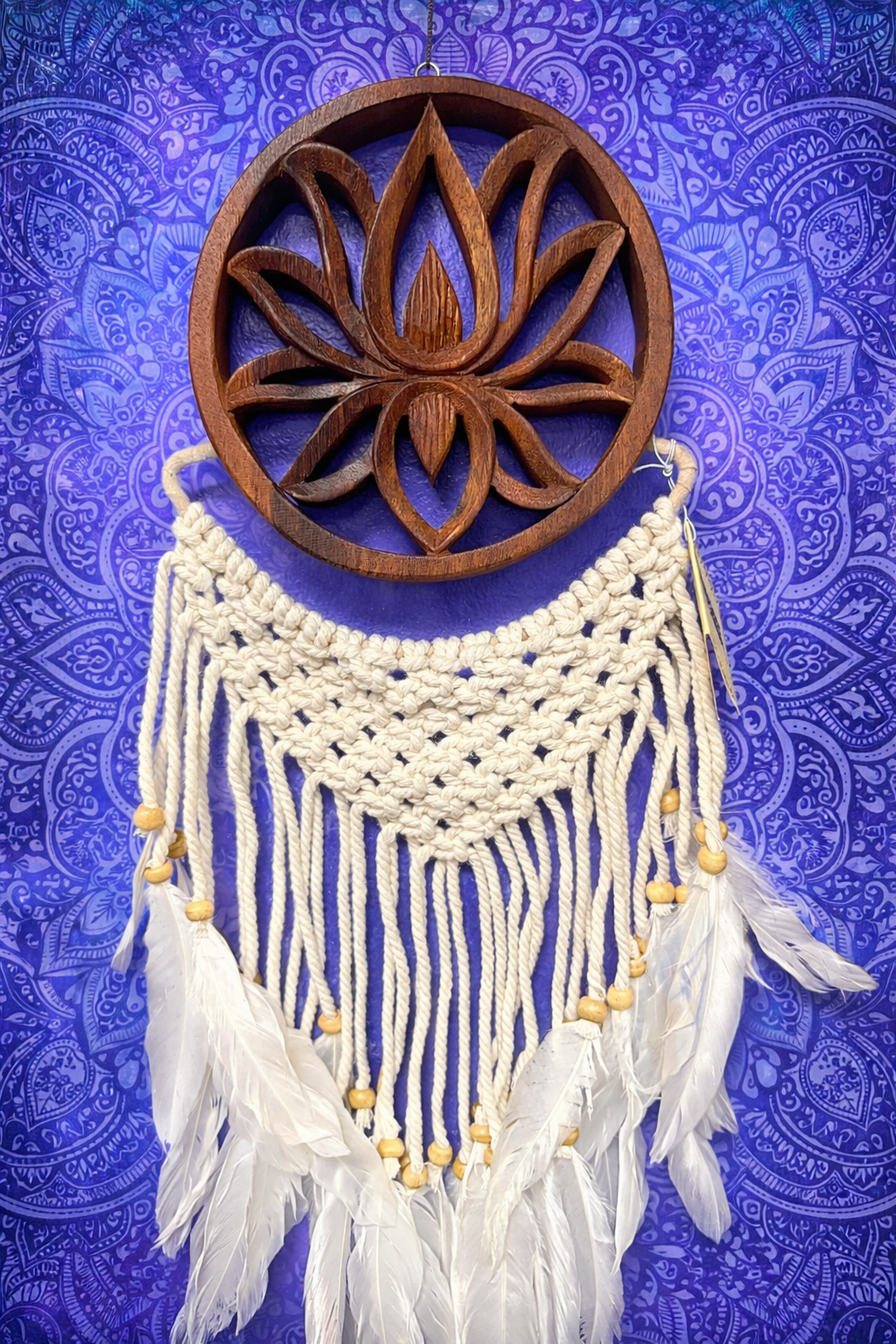 Wooden Lotus Macrame Dreamcatcher Wall Hanging