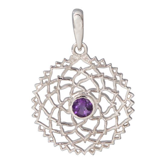 Amethyst Crown Chakra Sterling Silver Mandala Pendant