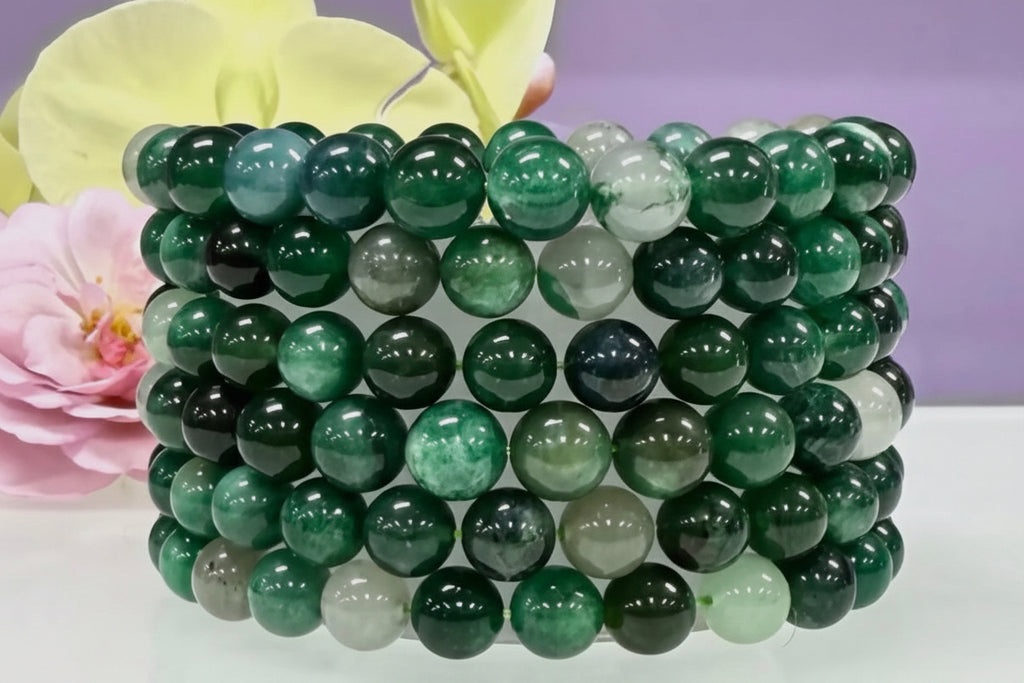 Green Lepidolite 8mm Crystal Beaded Stretch Bracelet