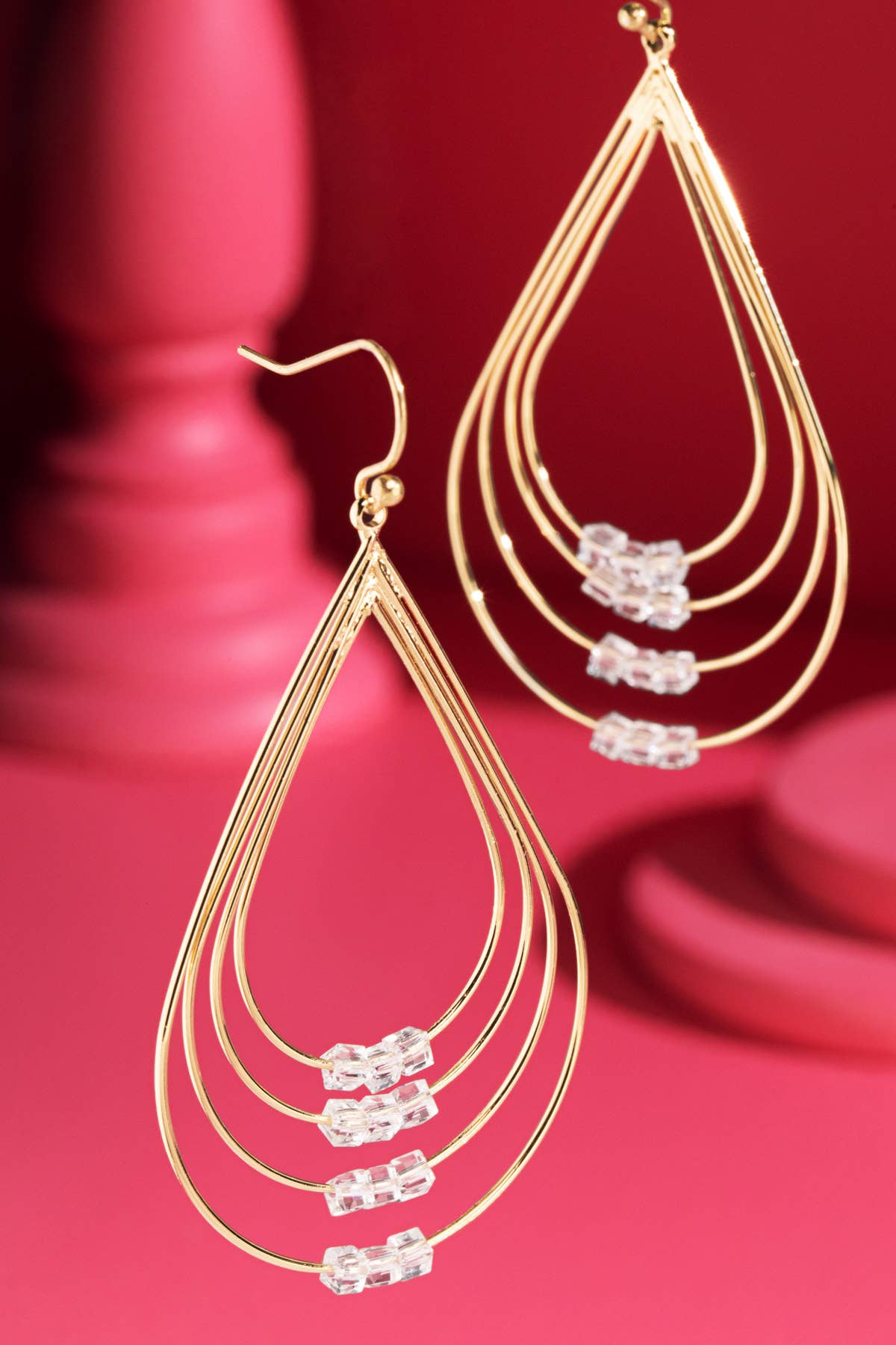 Layered Teardrop Earrings with Glass Beads