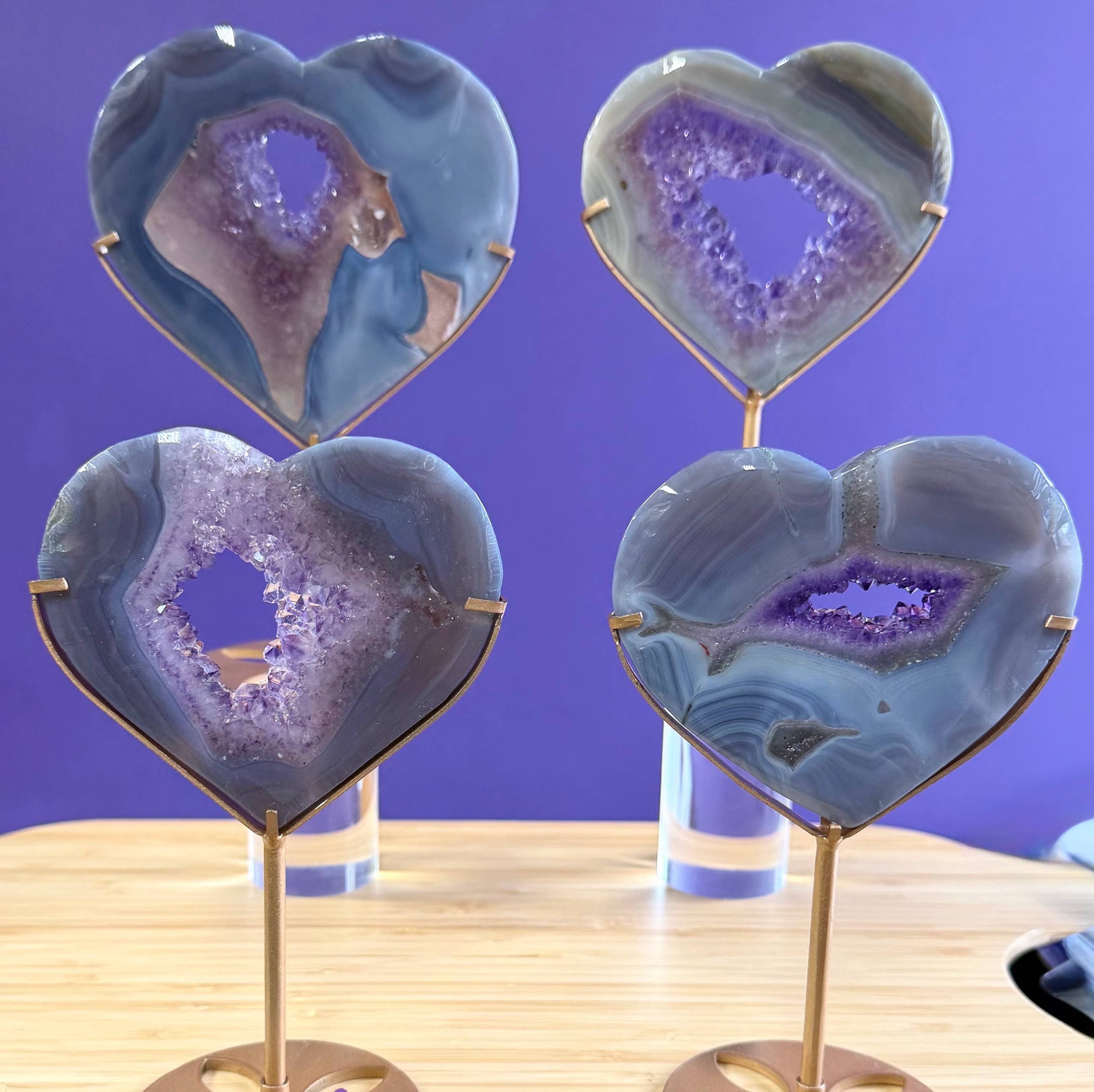 Amethyst Agate Heart Crystal with Stand