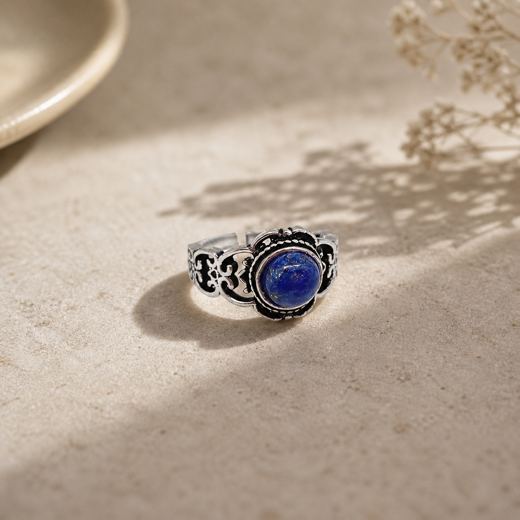 Tanvi Collection Ring - Silver-plated Clover with Lapis