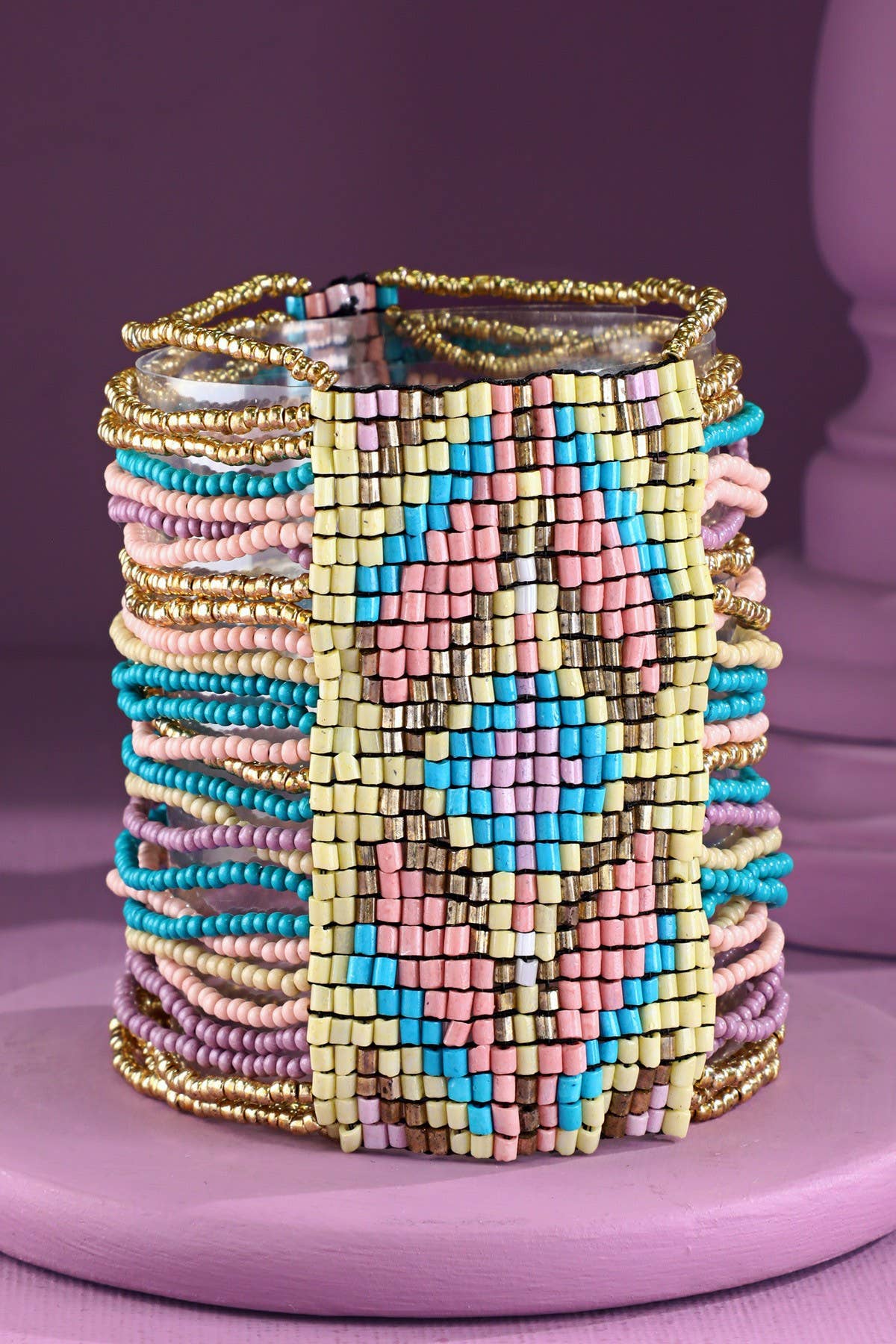 Magenta Purple & Blue Southwestern Seed Bead Stretch Bracelet