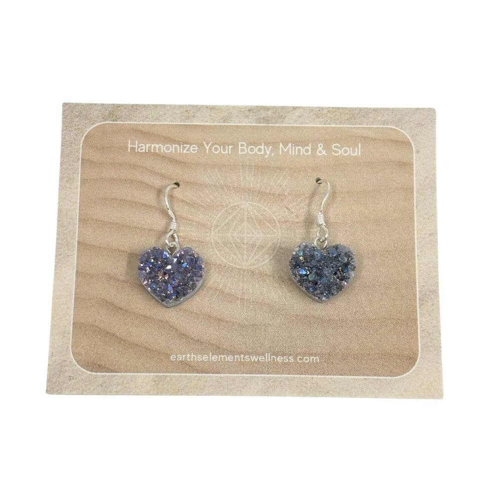 Druzy Amethyst Heart Earrings
