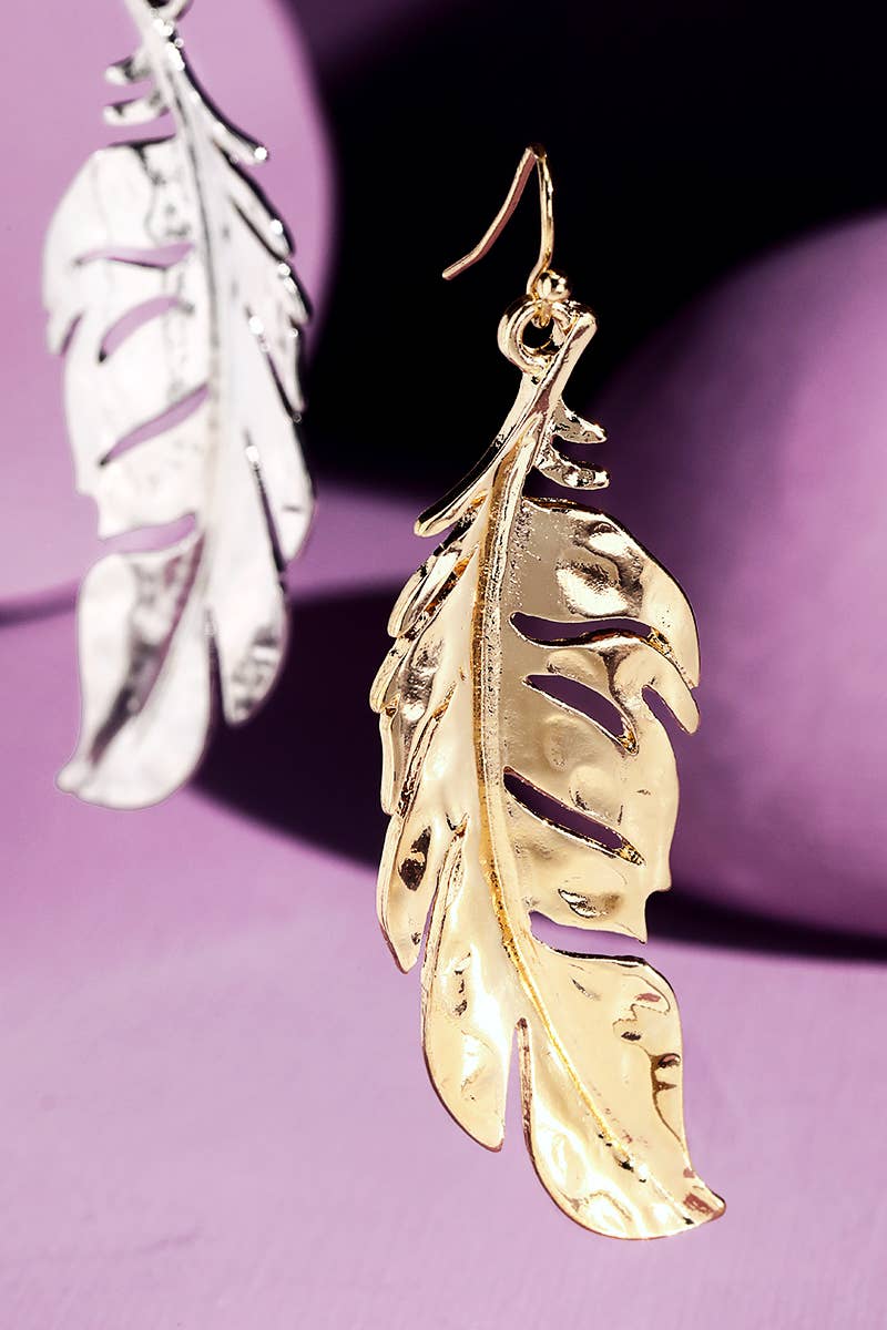 Shiny Gold Boho Leaf Earrings