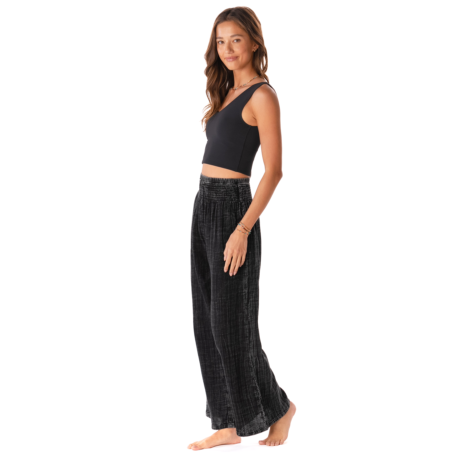 Vintage Black Cotton Wide Leg Pants