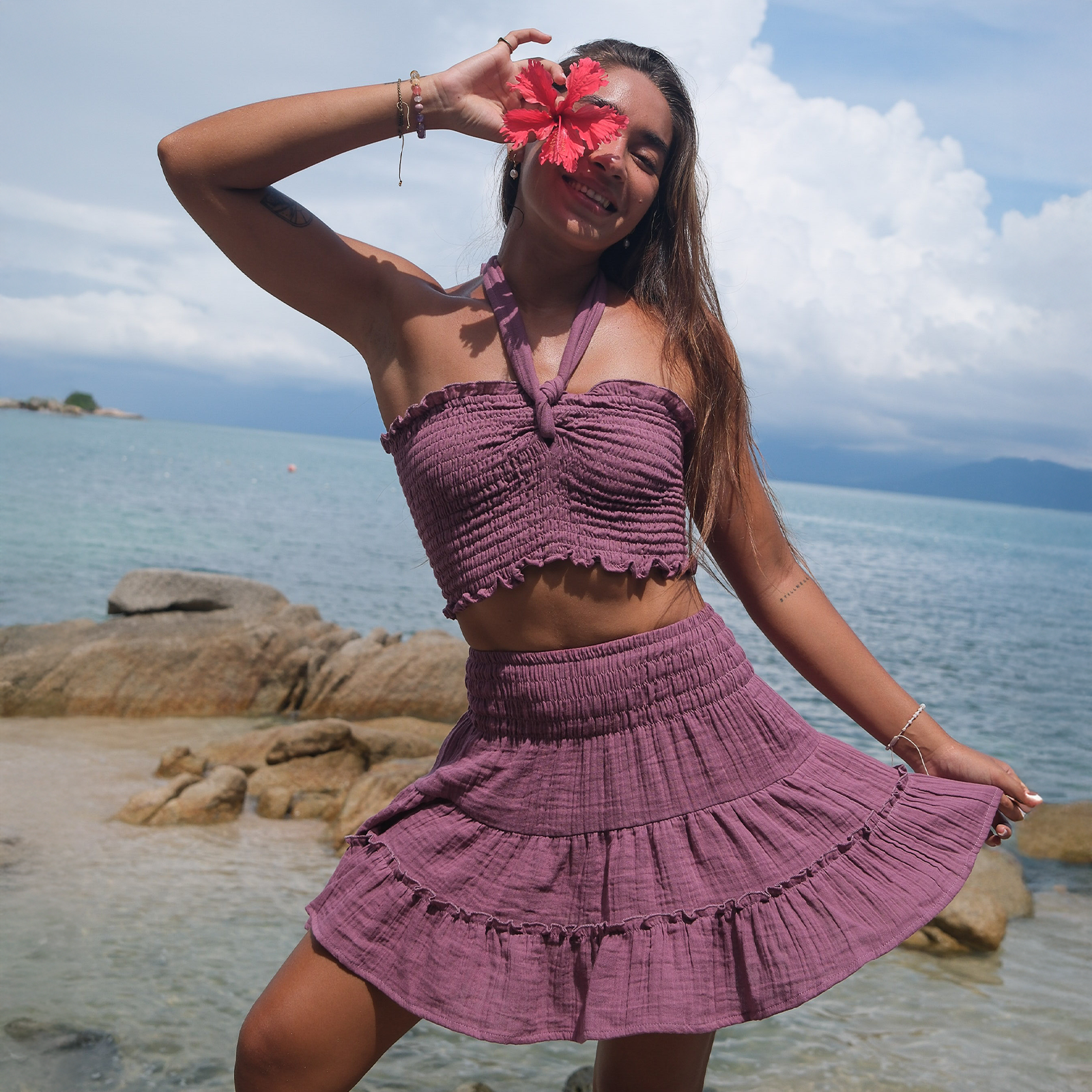 100% Cotton Berry Zanzibar Tube Top