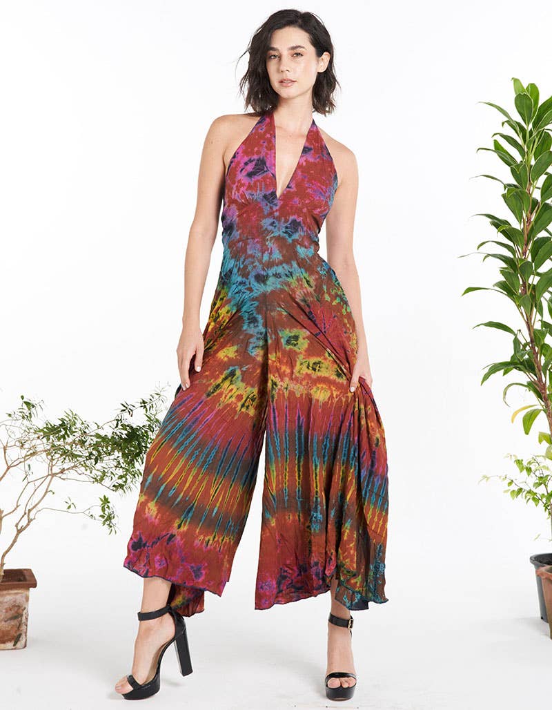 Tie-Dye Flowy Jumpsuit Overall Pants(KT-1479)