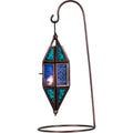 Blue Aquamarine Glass Hanging Metal Lantern