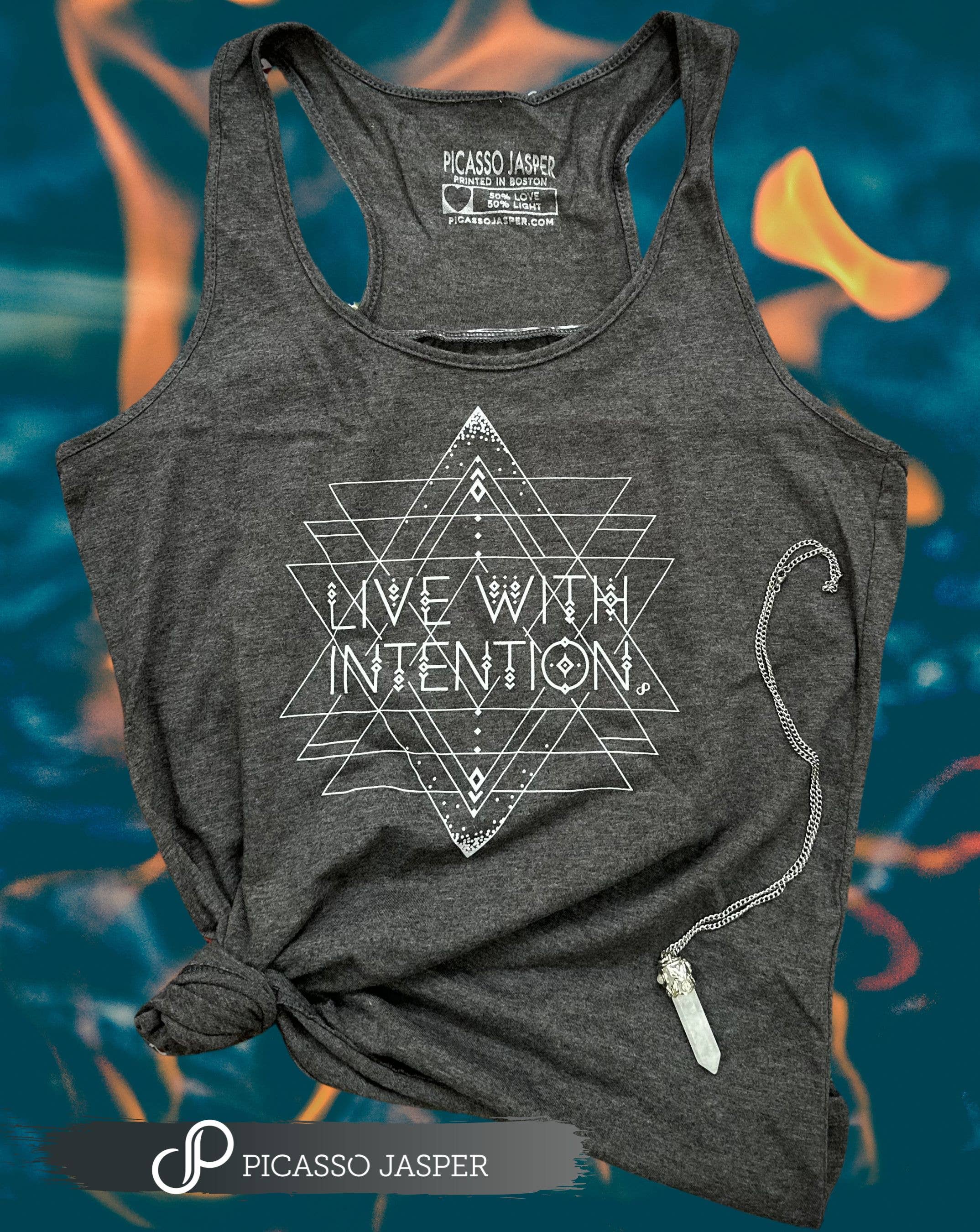 Grey Tank Top: Live with Intention, Gathered Racerback Shirt