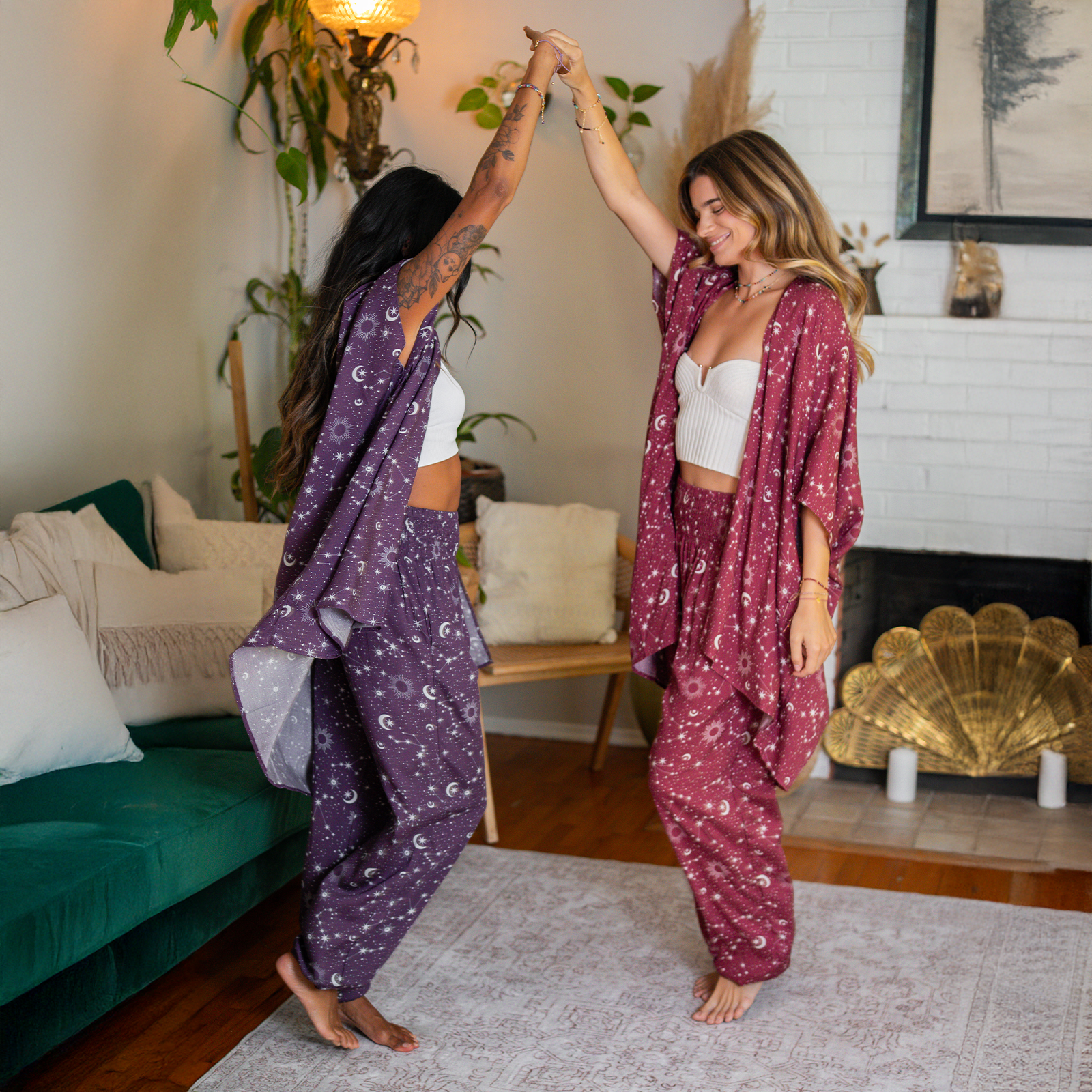 Lunar Plum Starry Night Harem Pants with Pockets