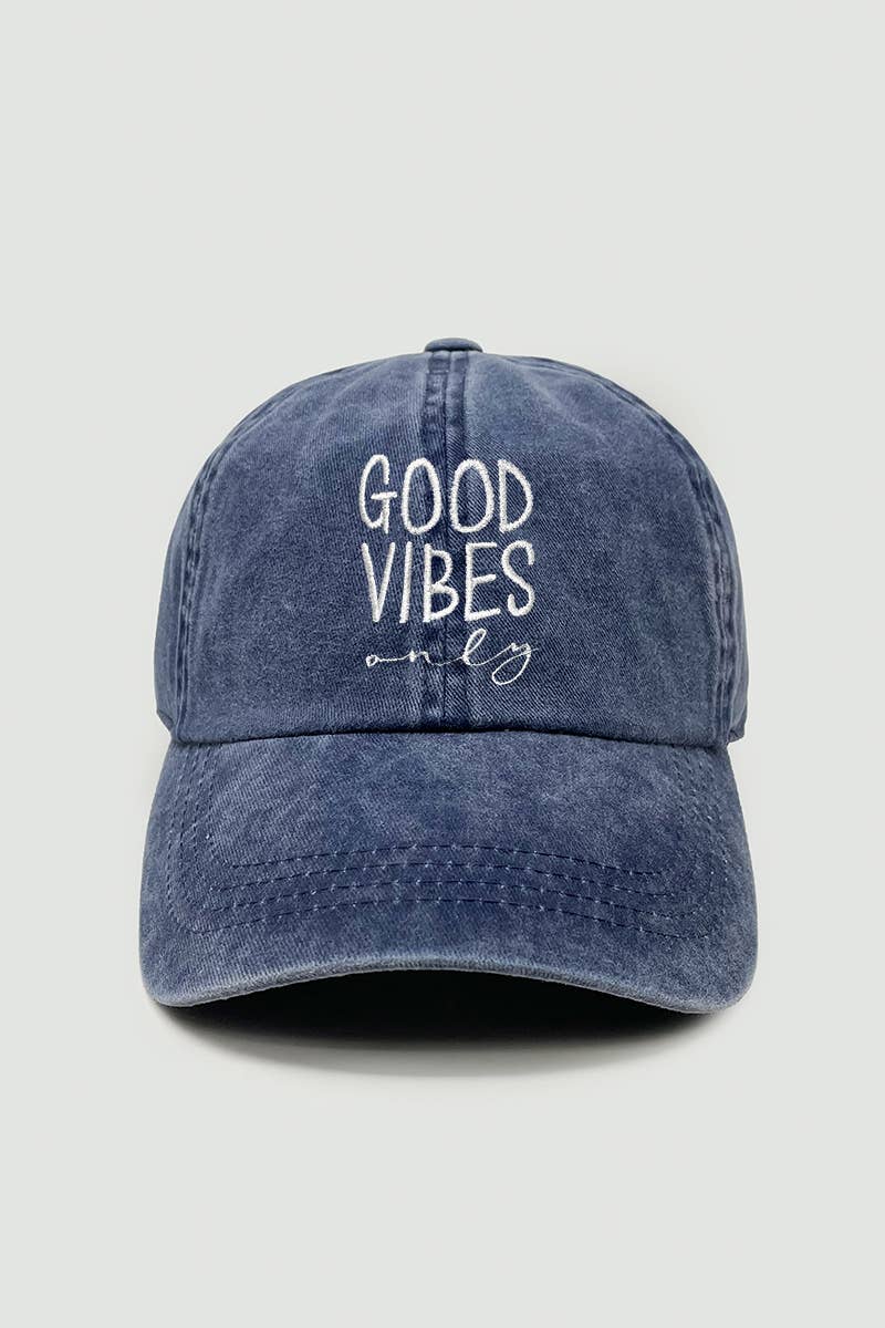 “Good Vibes Only” Baseball Cap Hat- Denim Blue