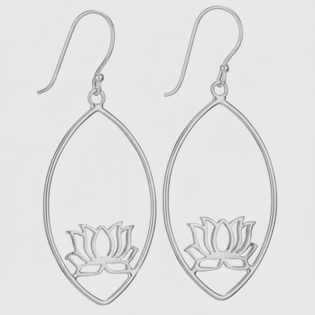 Lotus Blossom Sterling Elongated Hoop Earrings