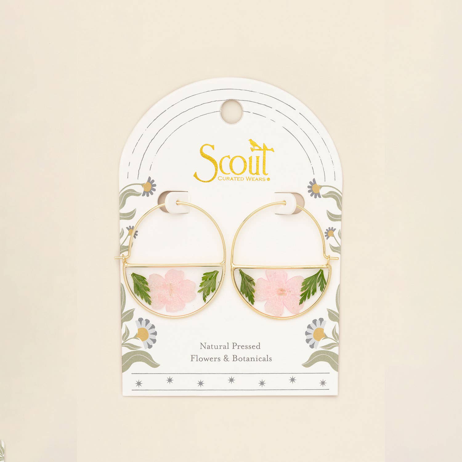 Pressed Flower Hoop Earring - Pink Cherry Blossom/Gold