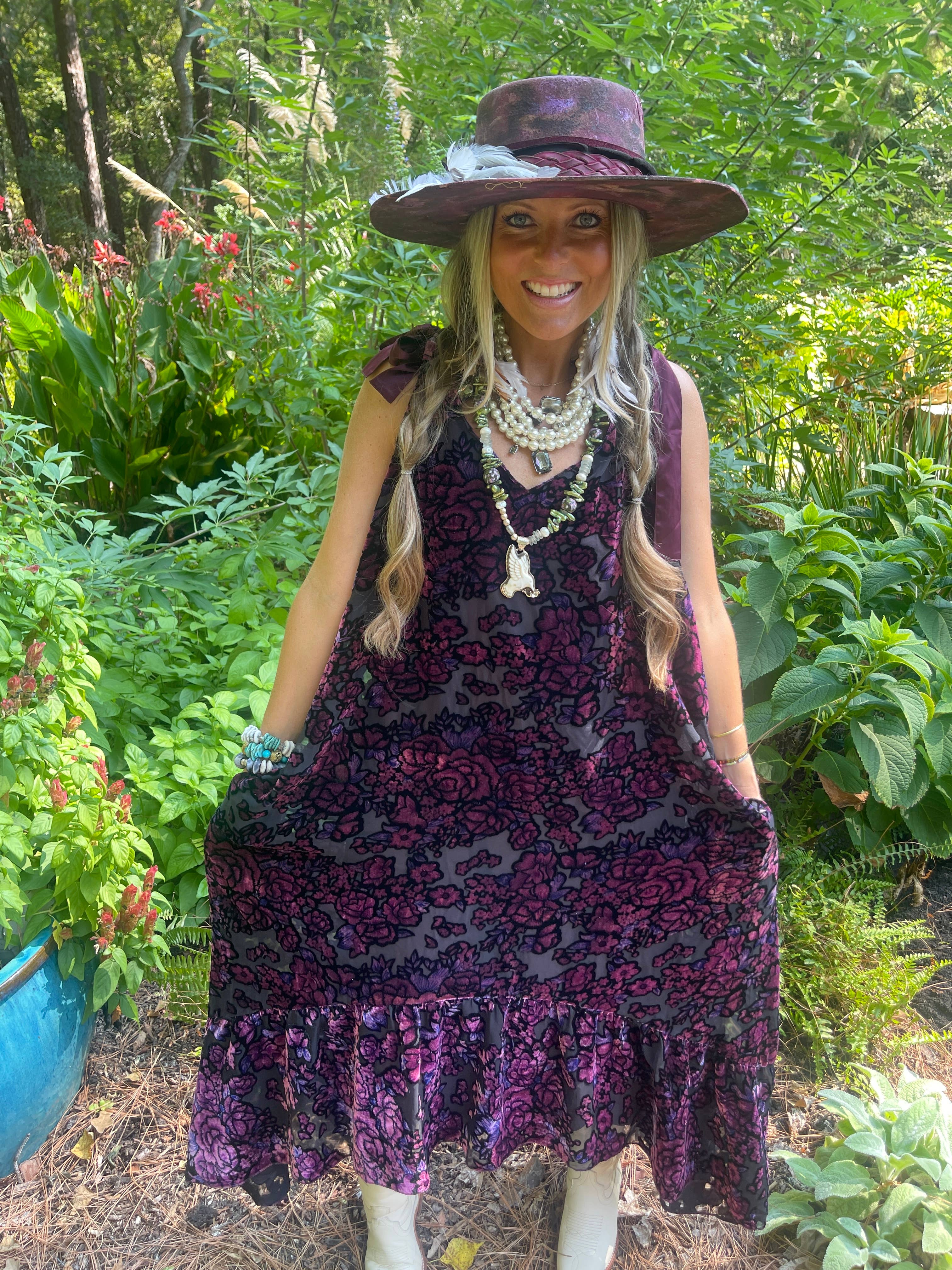 Handmade Velvet High Low Dress- Magenta/Purple