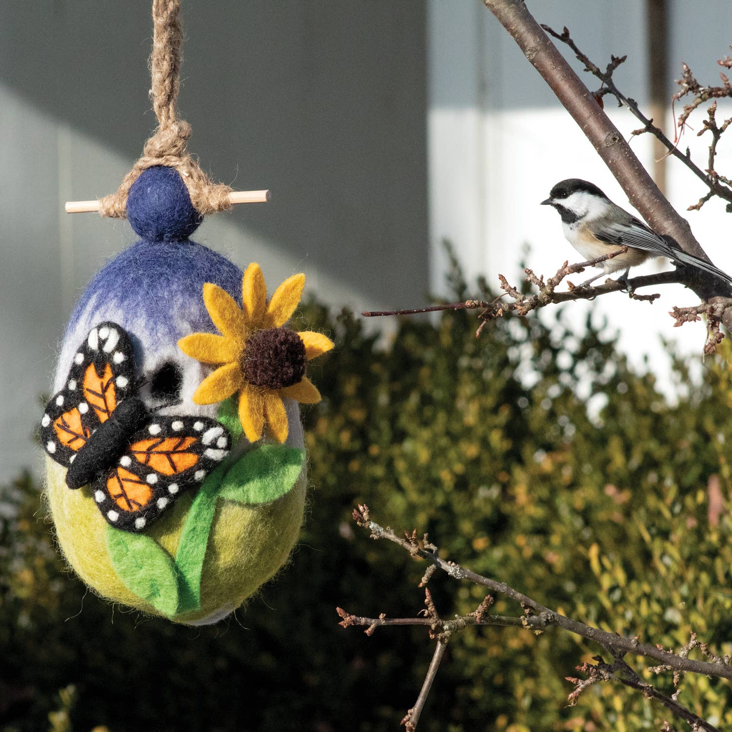 Monarch Butterfly Wool Felted Garden Birdhouse
