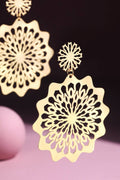 Gold Filigree Mandala Flower Drop Earrings