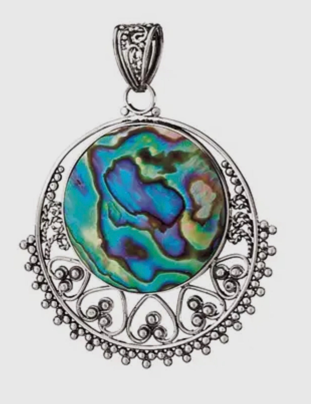 Abalone Filigree Circle of Life Sterling Silver Pendant