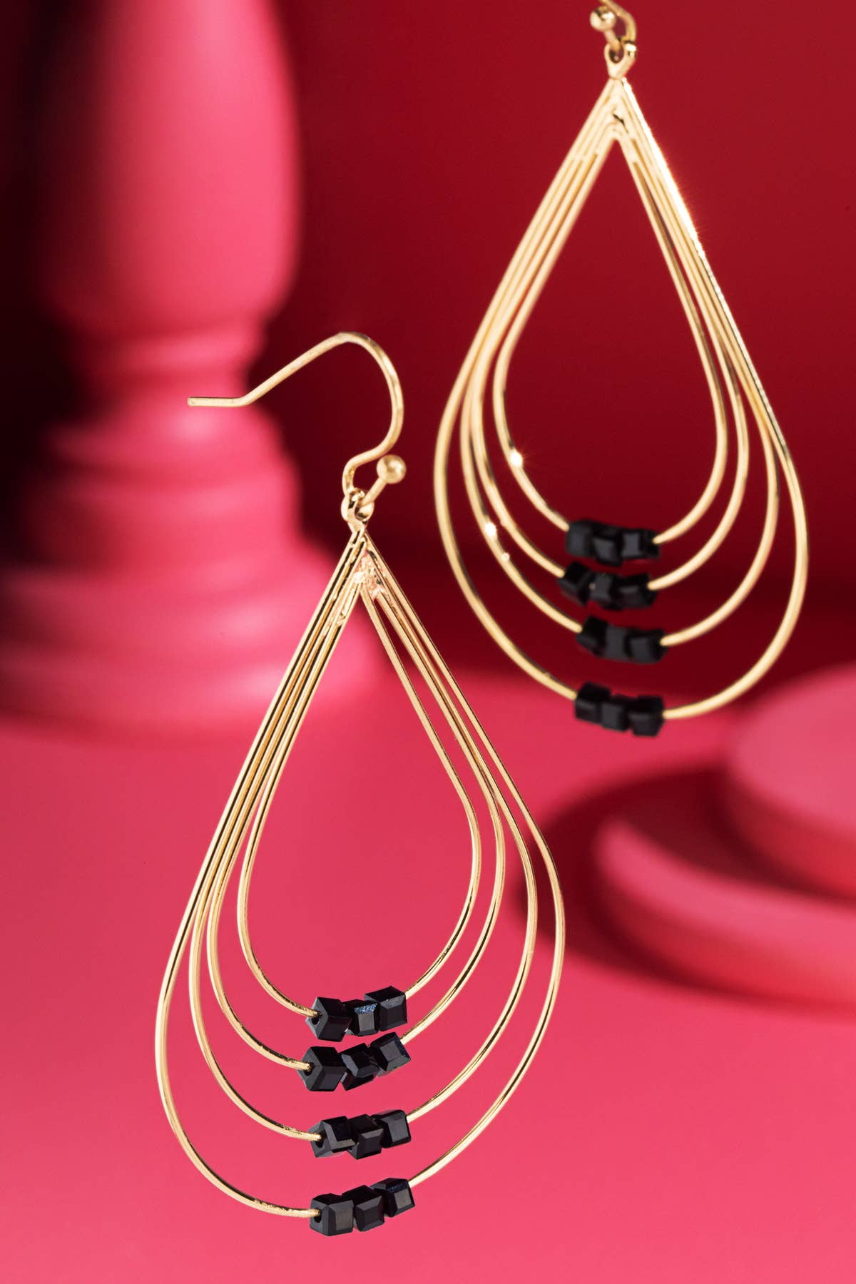 Layered Teardrop Earrings with Glass Beads