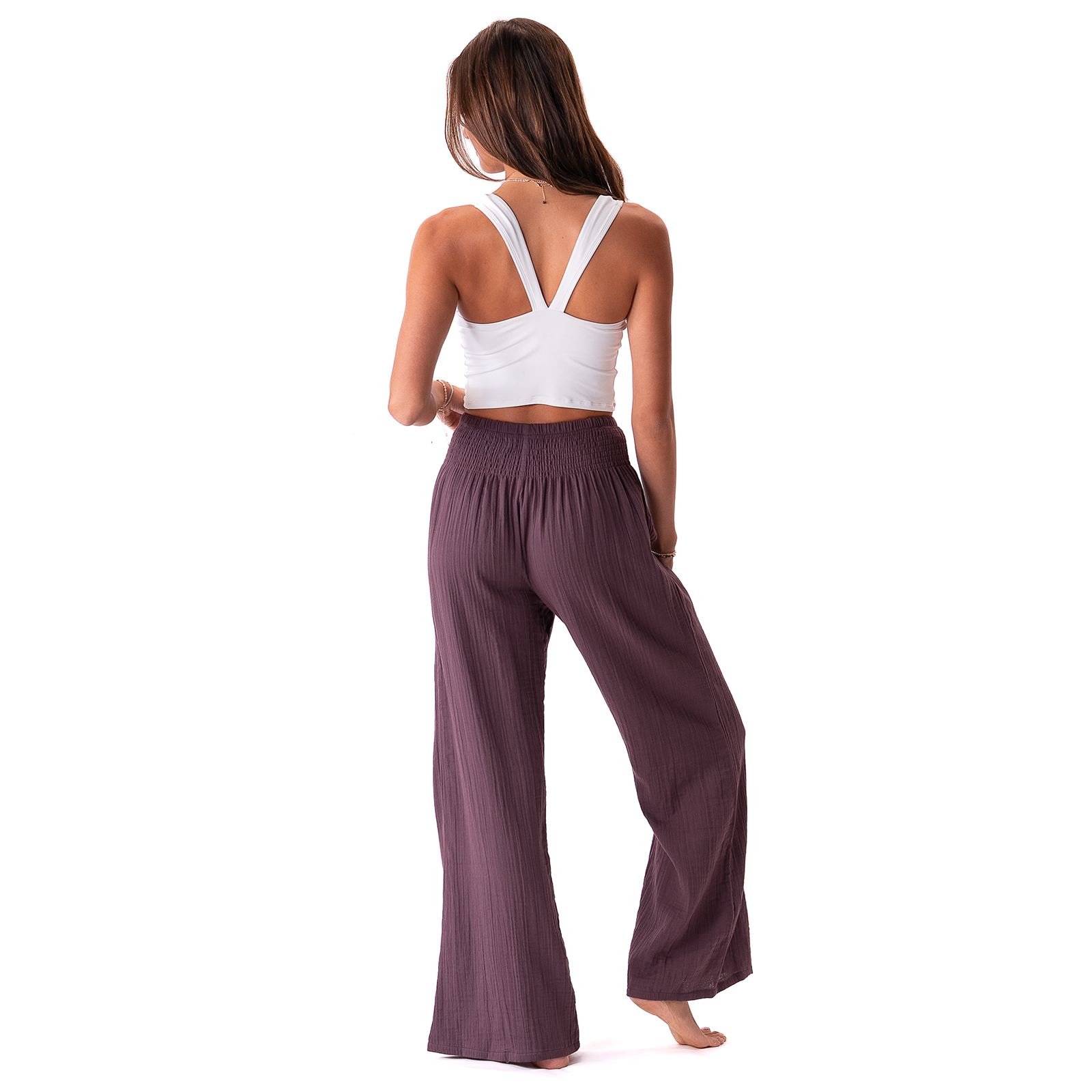 Lunar Sky Wide Leg Cotton Pants- Plum