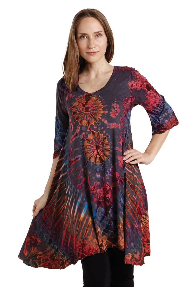 Tie-Dye Half Sleeve Long Tunic (TH-1175)