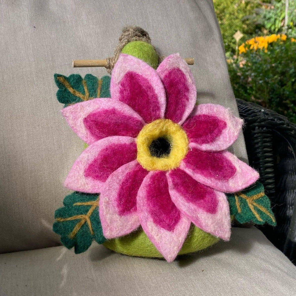 Wool Felted Dahlia Star Birdhouse