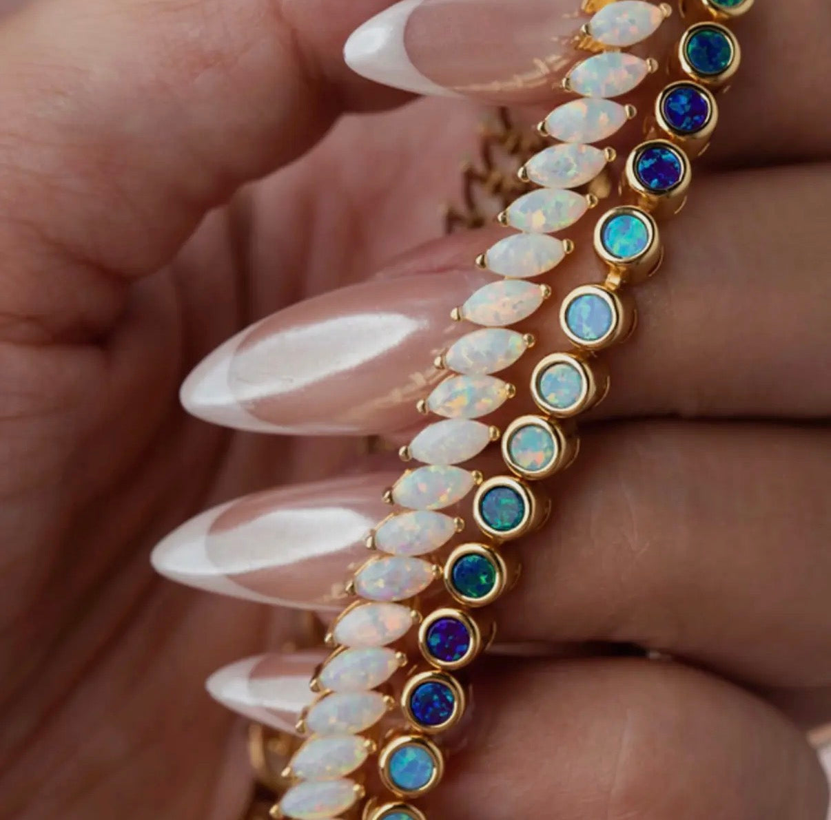 Blue Ombré Round Opal Gold Tennis Bracelet