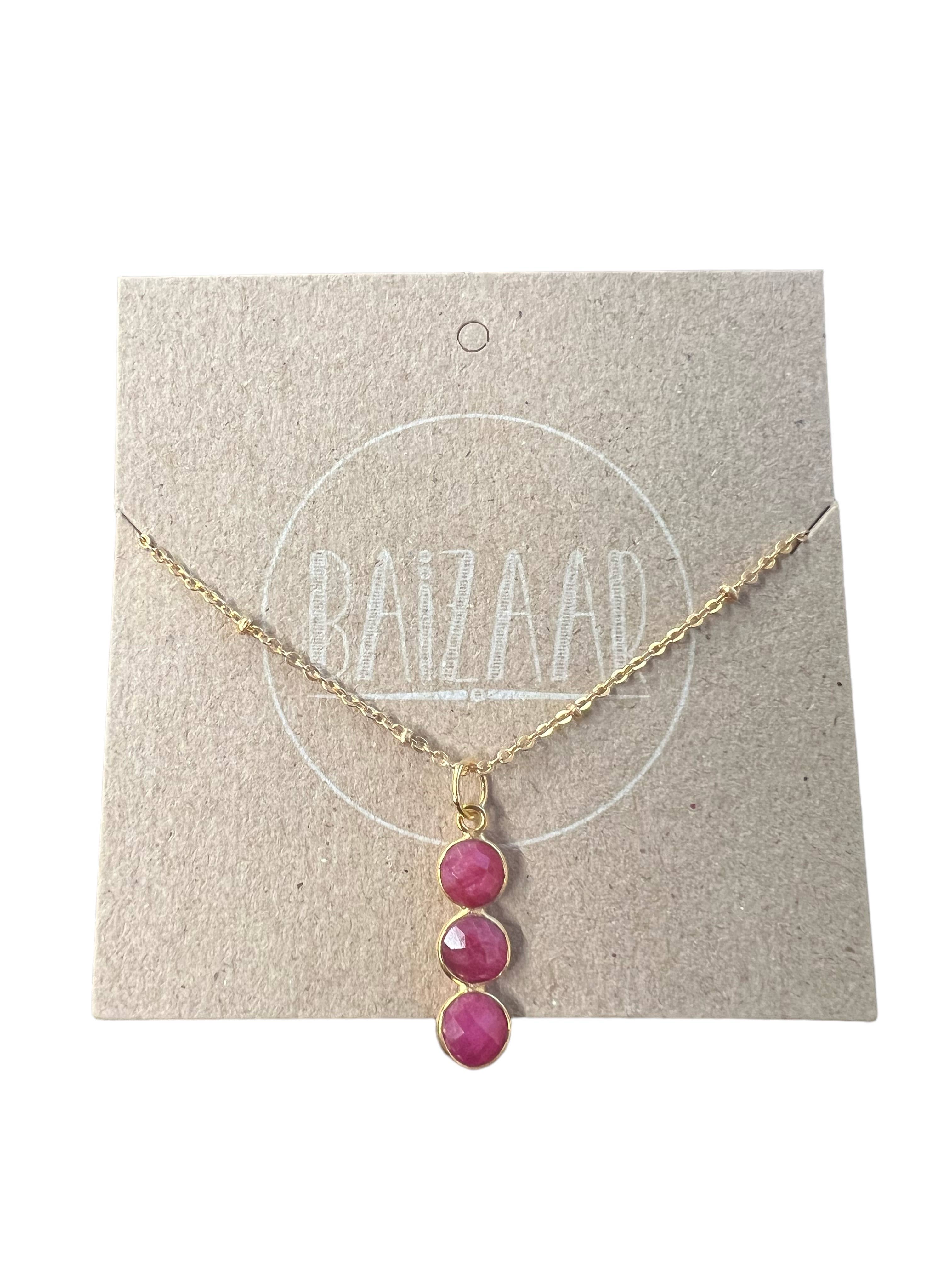Brass Triple Ruby Stone Necklace