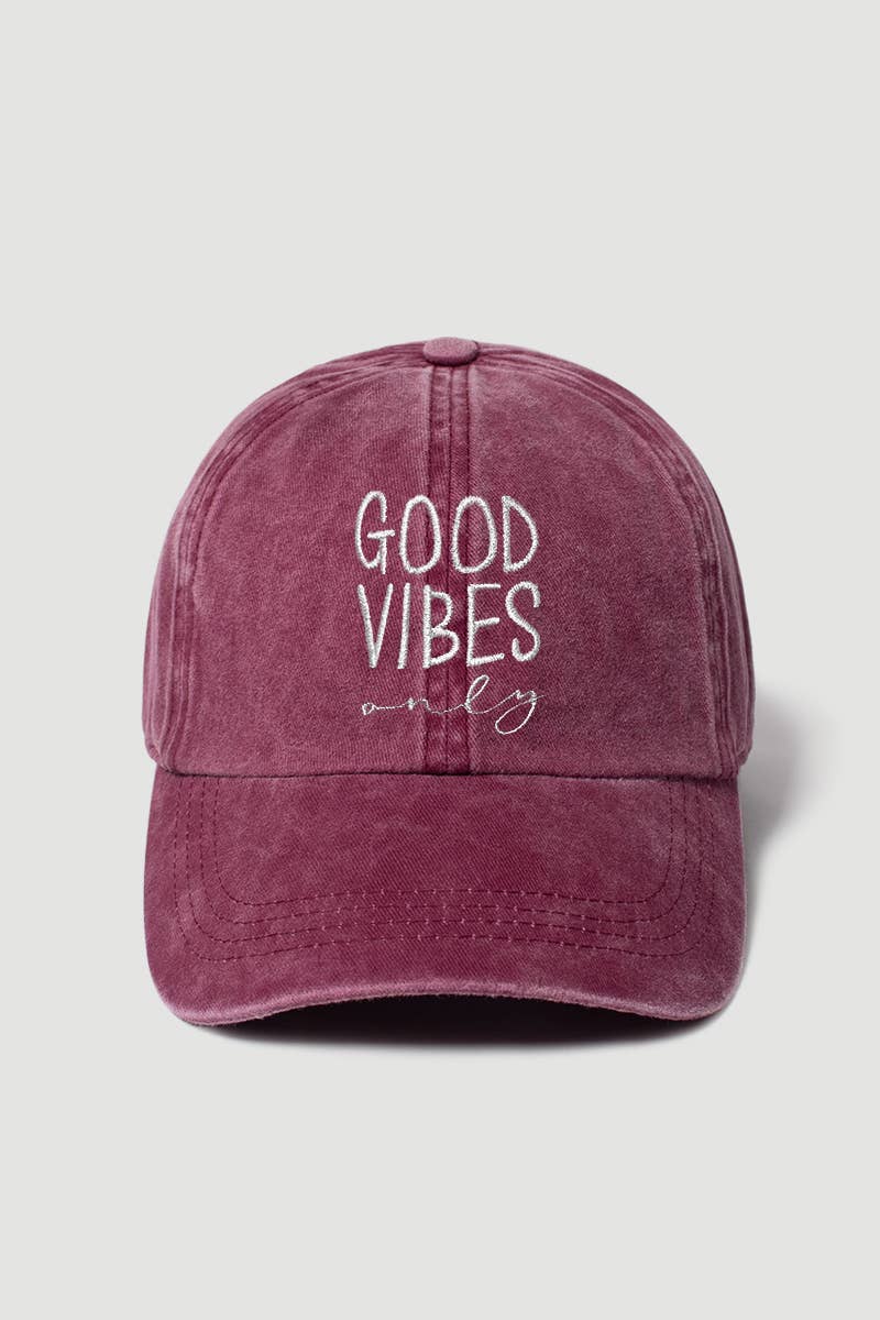 “Good Vibes Only” Baseball Cap Hat- Denim Blue