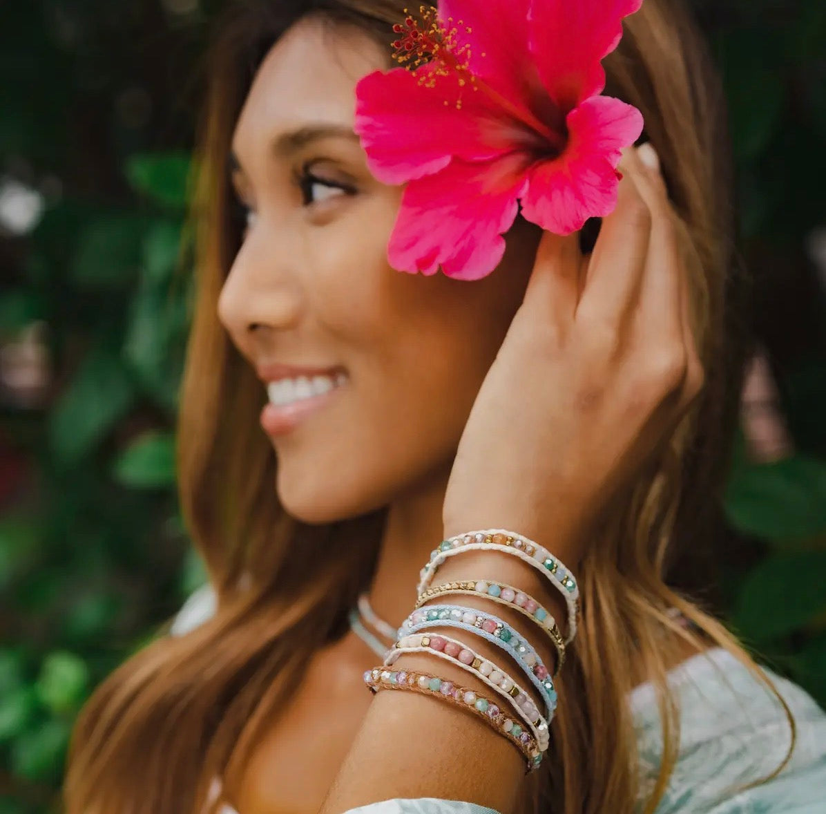 Lotus & Lotus: Island Crystal Beaded Leather Bracelets