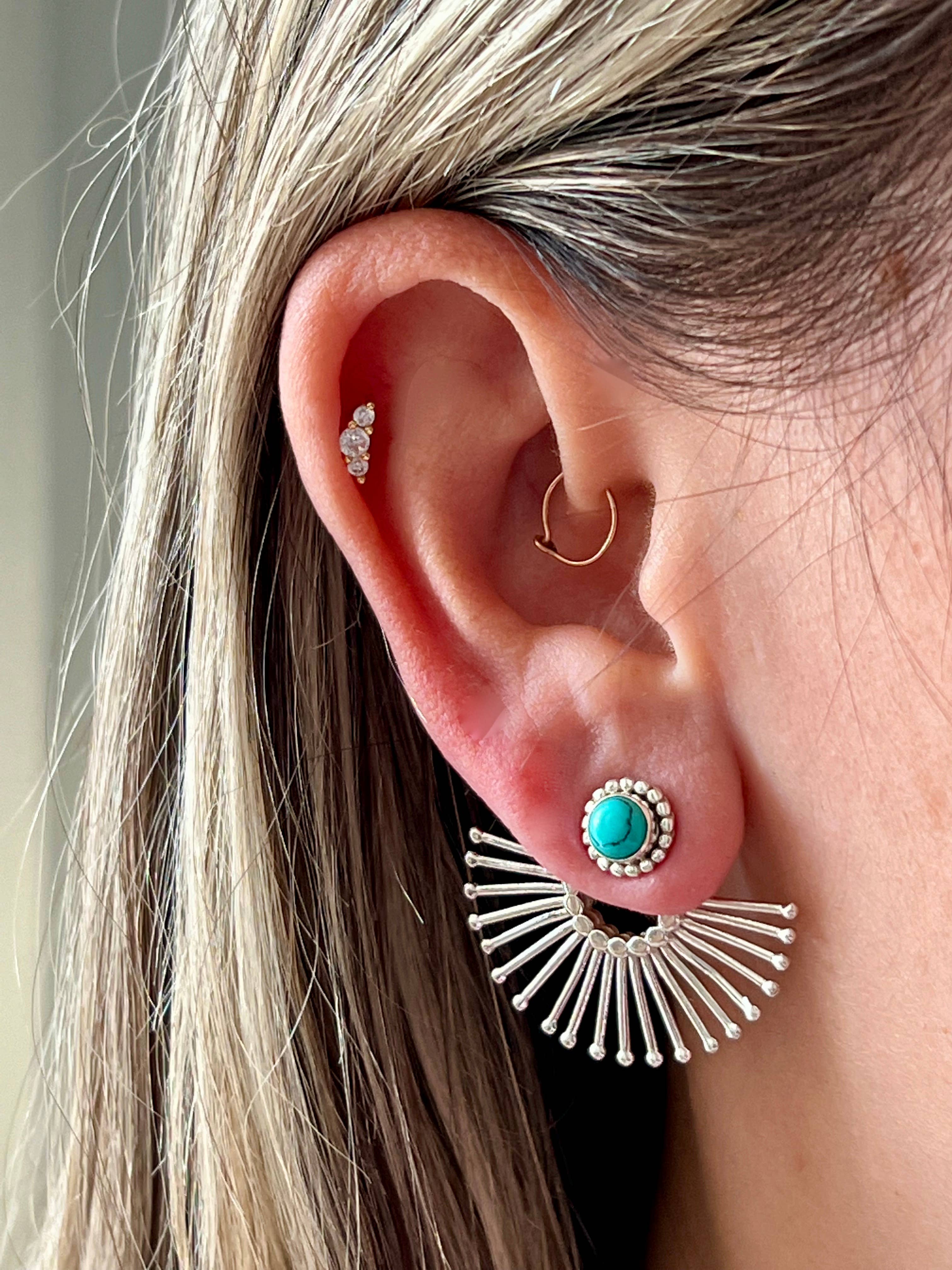 Brass Sunburst Turquoise Ear Jacket