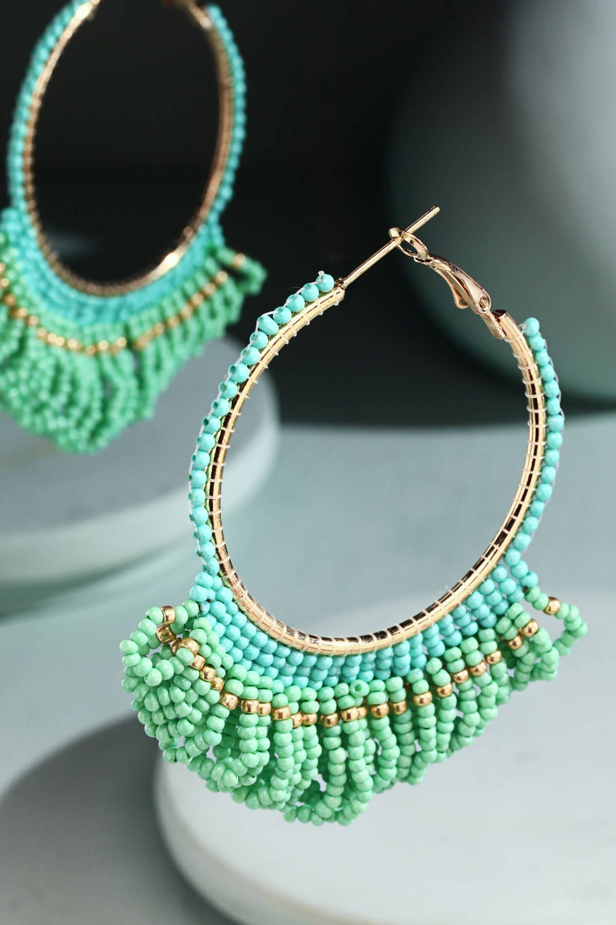 Seed Bead Loop Tassel Hoop Earring