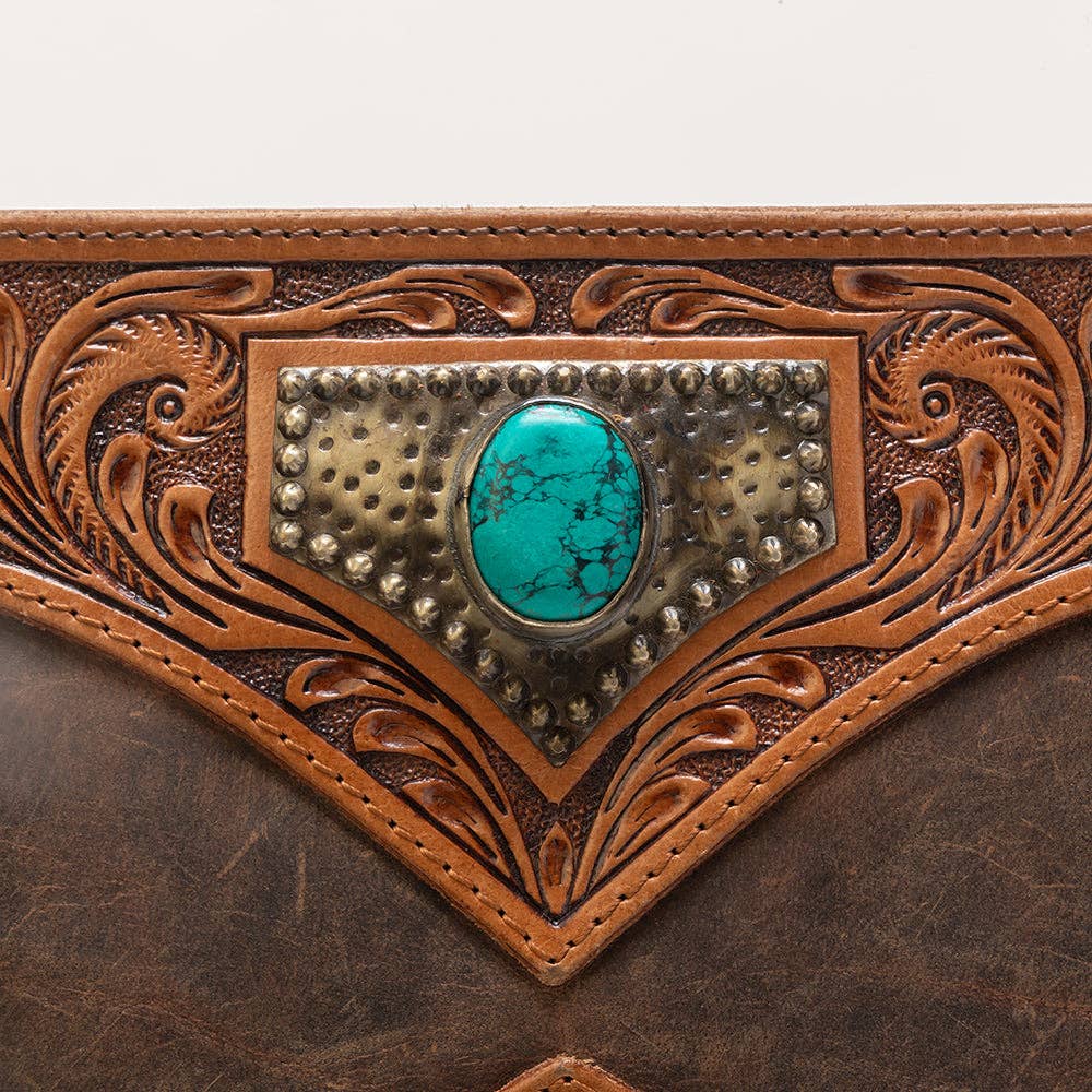 Mojave Tassle Bag In Brunette Leather Hand-tooled with Fringe