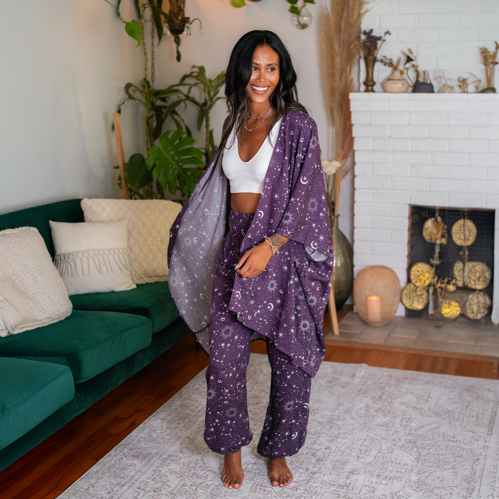 Lunar Plum Starry Night Harem Pants with Pockets