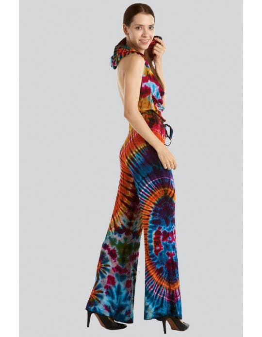 Tie-Dye Backless Hooded Romber Jumpsuit (TH-1351)
