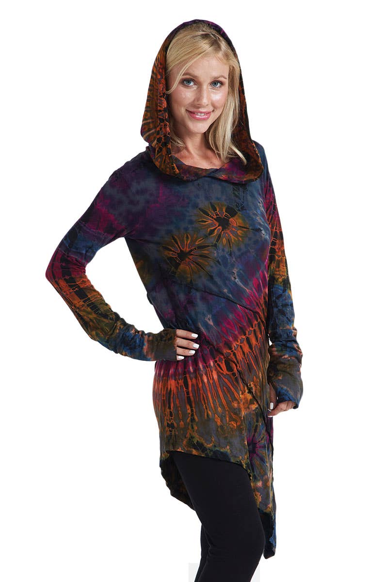 Hooded Tie-dye Asymmetrical Tunic (TH-1296)