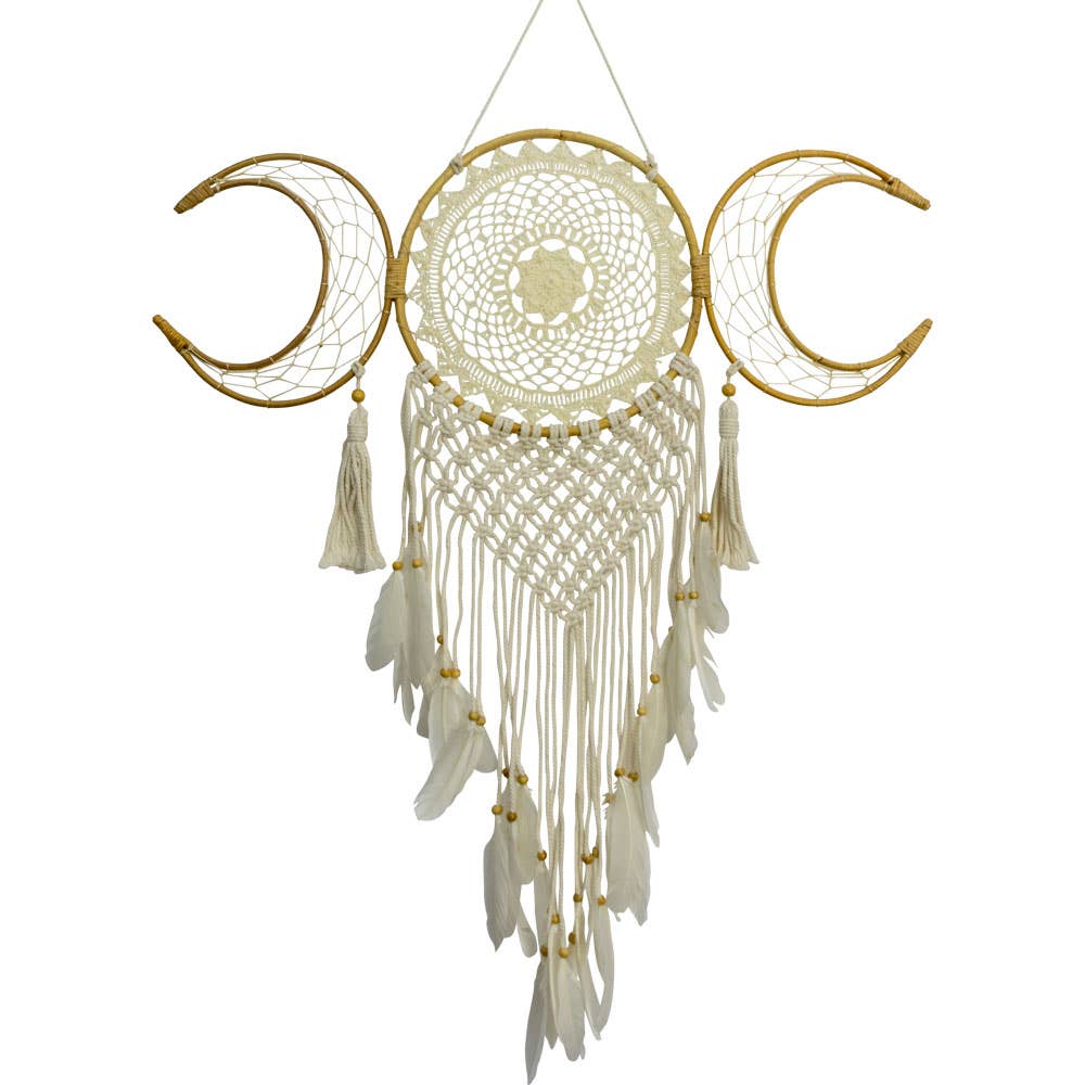 Dreamcatcher: Macrame White Triple Moon Goddess