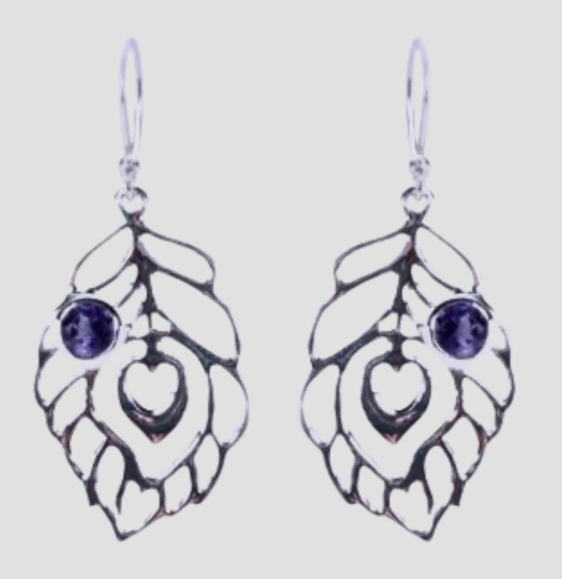 Gemstone Peacock Feather Sterling Silver Earrings