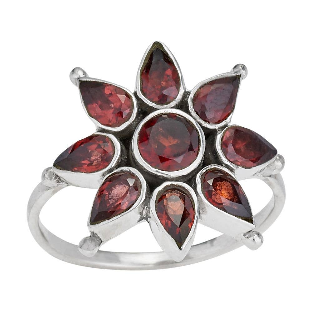 Crimson Bloom Garnet Sterling Silver Ring