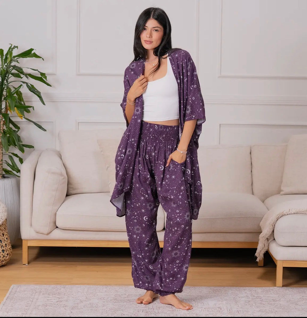 Lotus & Luna: Plum Starry Night Harem Pants with Pockets
