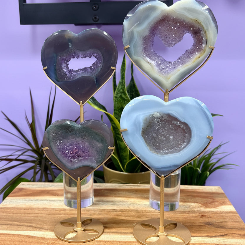 Amethyst Agate Heart Crystal with Stand