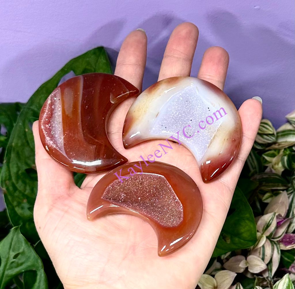 Druzy Carnelian Moon Crystal Carving Healing Energy