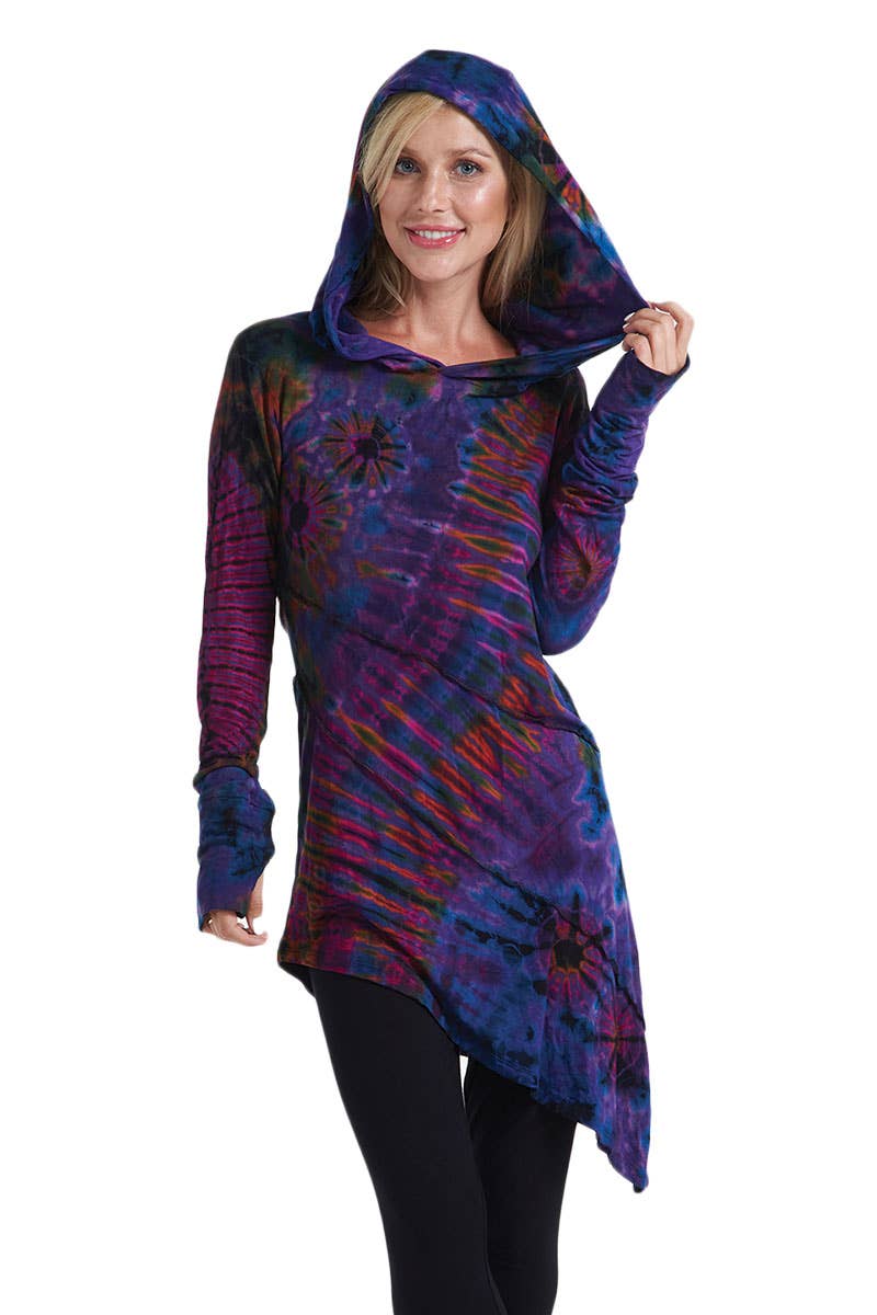 Hooded Tie-dye Asymmetrical Tunic (TH-1296)