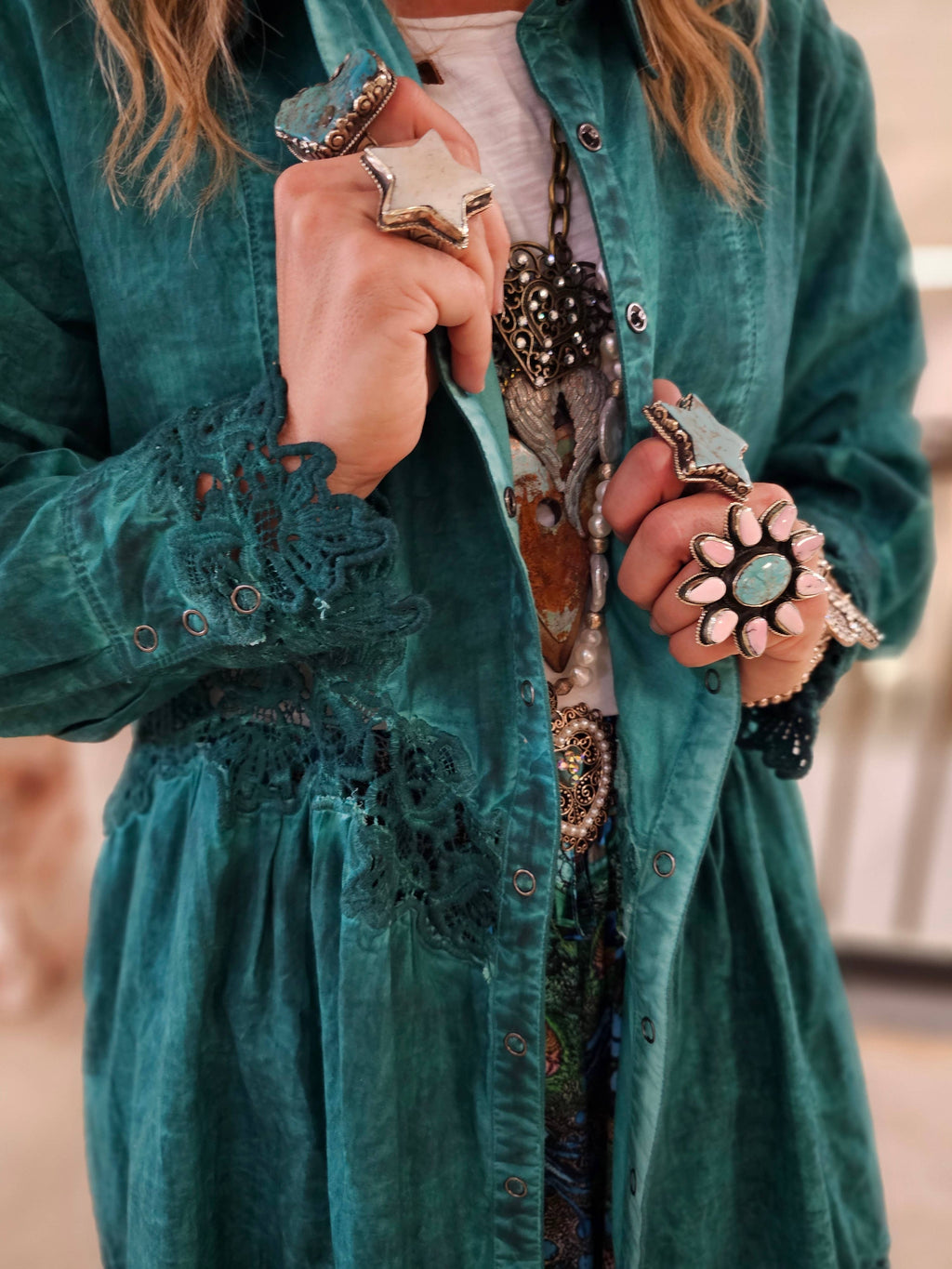 Handmade Vintage Lace Jacket- Emerald