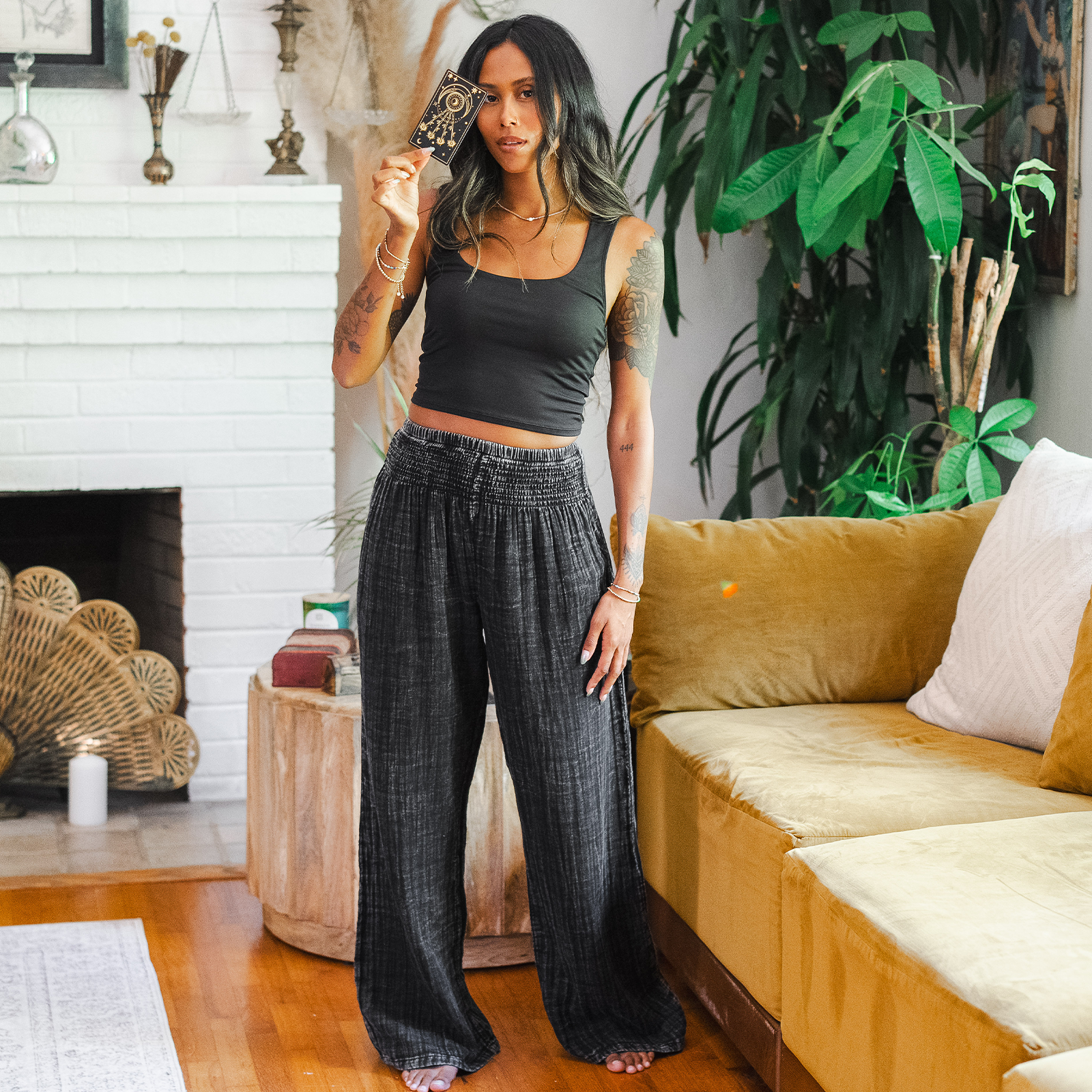Vintage Black Cotton Wide Leg Pants